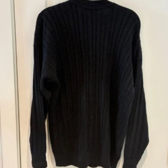 VTG Burberry Black Cable Knit Cardigan Sz 40 - Picture 3 of 8
